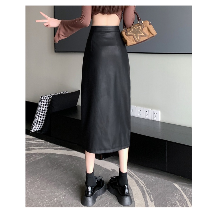 Lisynn Chân Váy Da pu Lưng Cao Xẻ Tà Hai Bên Không Đều Thời Trang Chuyên Nghiệp Cho Nữ