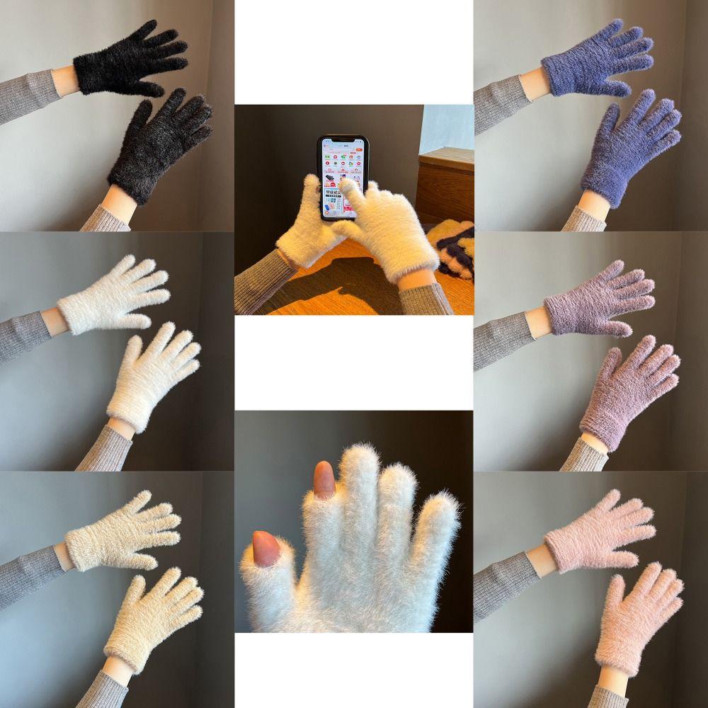 Okdeals Găng Tay Len Dệt Kim Hở Ngón Màu Trơn Ấm Áp Mùa Đông Thời Trang Có Thể Chạm Màn Hình Cảm Ứng Dành Cho Bạn Nữ