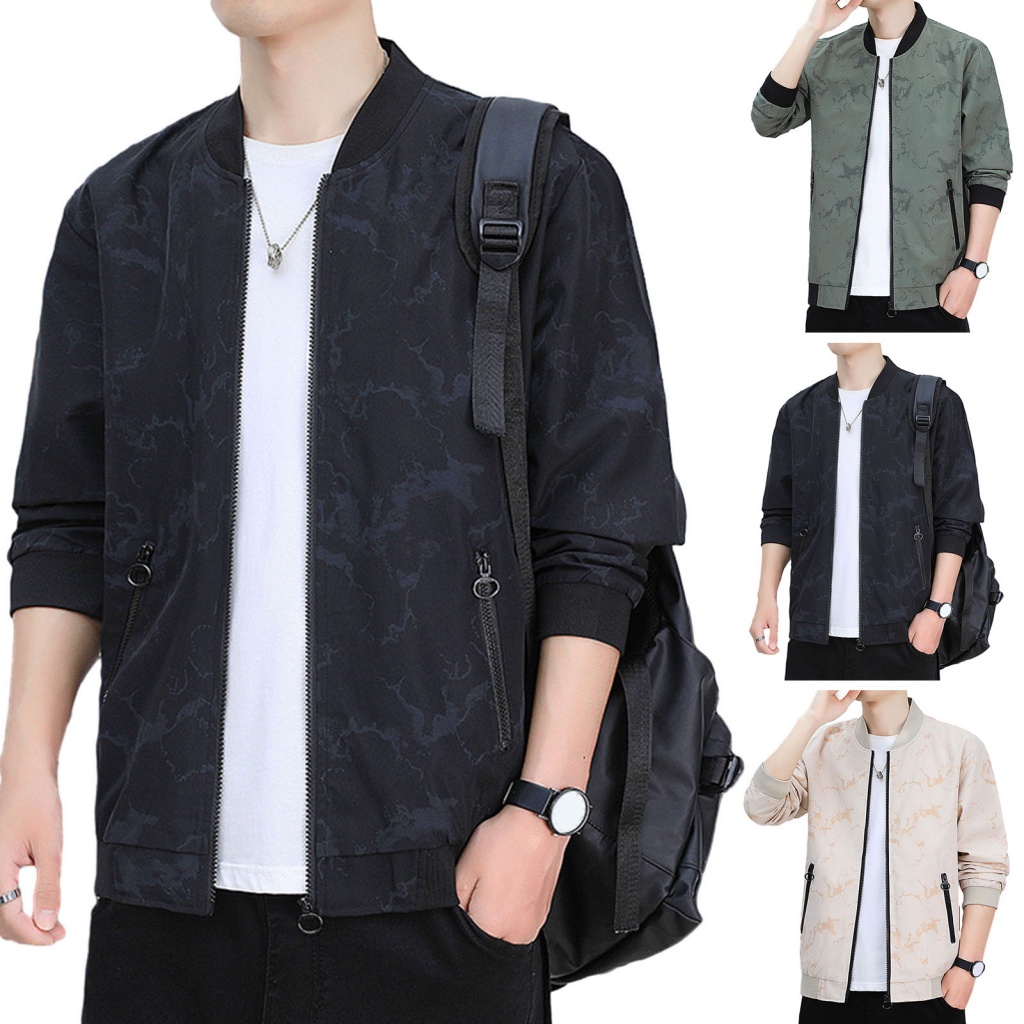 Endso.mx Áo Khoác Dáng Rộng Thoáng Khí In Họa Tiết Rằn Ri Có Túi Khóa Kéo Thời Trang Mùa Xuân Thu Cho Nam