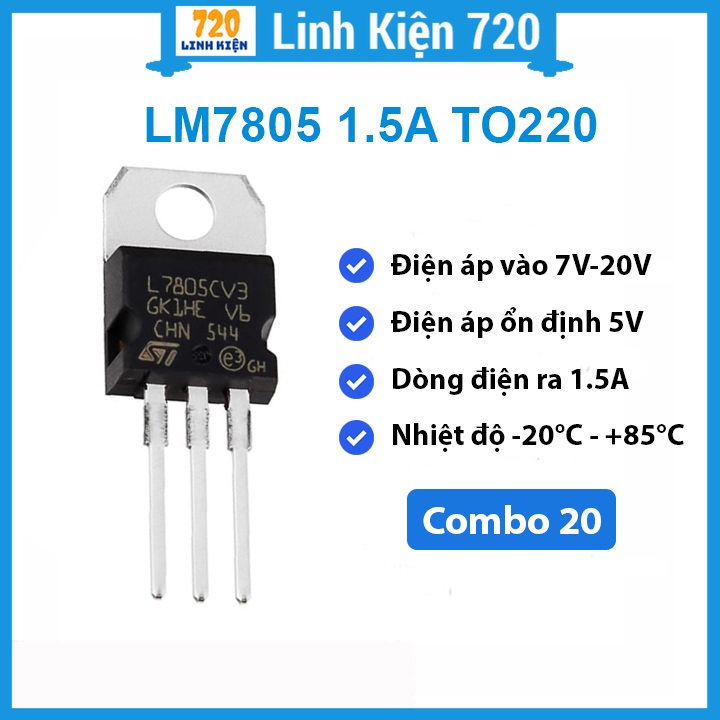 Combo 20 ic nguồn LM7805 1.5A TO-220