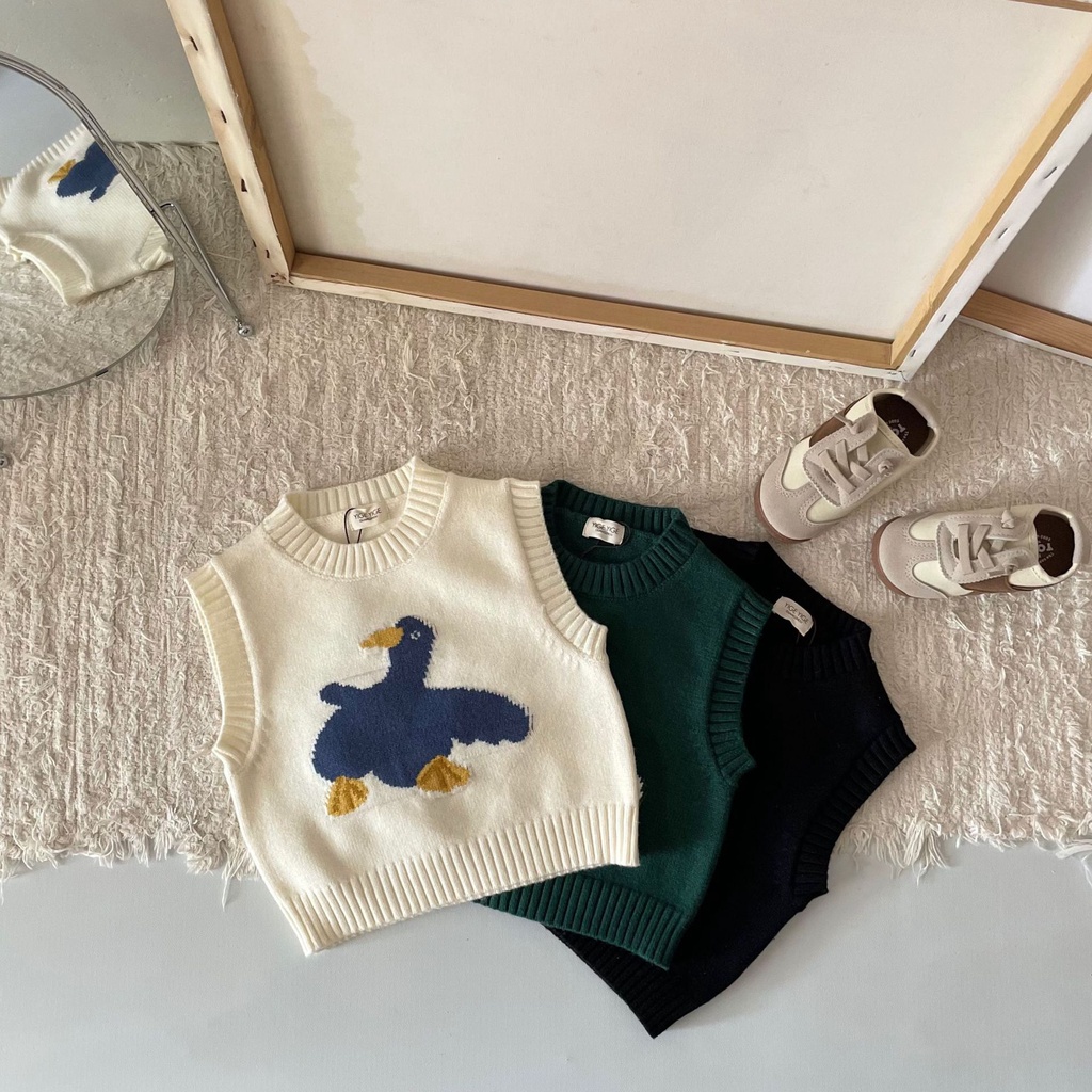 Áo sweater Dệt Kim Không Tay Họa Tiết Hoạt Hình Thời Trang Mùa Đông Cho Bé