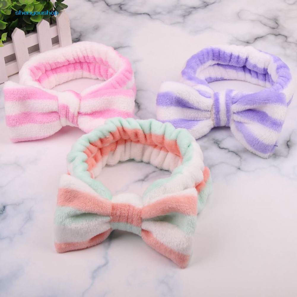 Băng Đô Nơ Lớn Bằng Lông Cừu San Hô Co Giãn Dễ Thương Dành Cho Nữ Rửa Mặt / Rửa Mặt