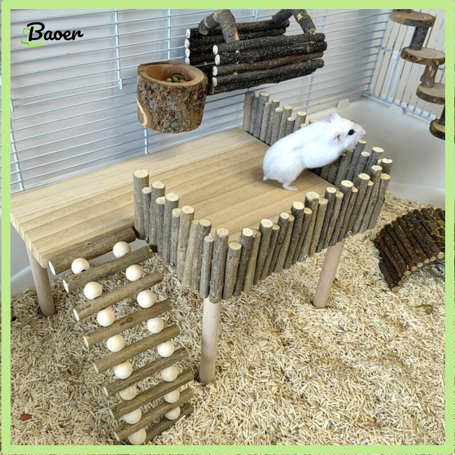 Kệ Gỗ Tự Nhiên 100% Chính Hãng Cho Chuột hamster / Gấu / Lồng Leo Trèo