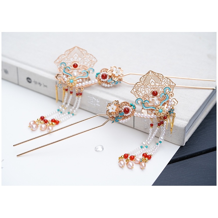 Kẹp Tóc Tua Rua Mạ Vàng Kiểu Hán Phục Trung Hoa Xinh Xắn Cho Cô Dâu