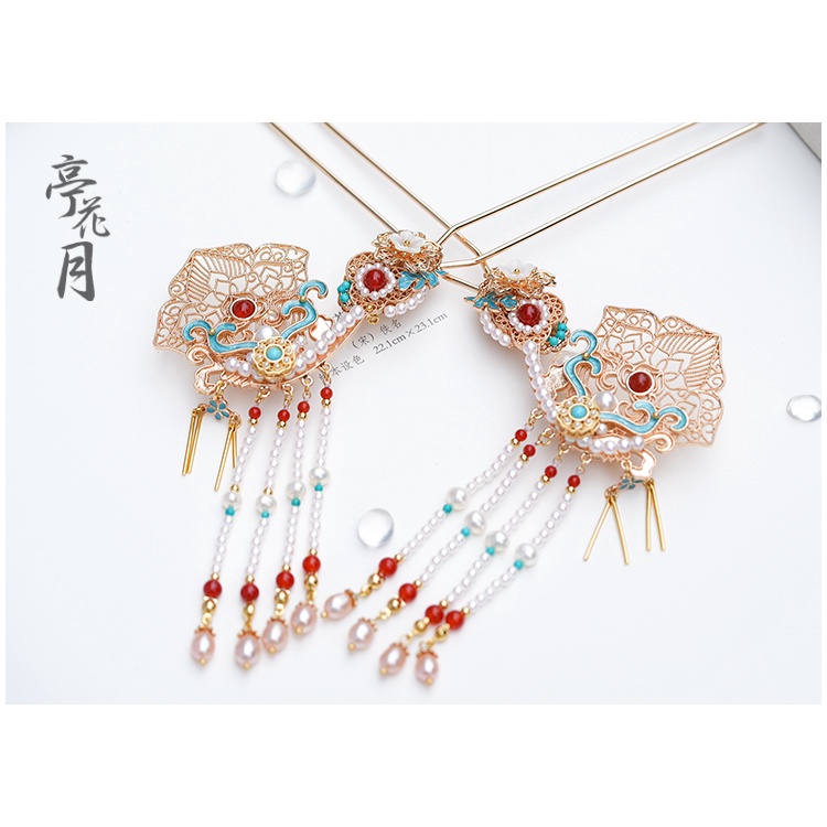 Kẹp Tóc Tua Rua Mạ Vàng Kiểu Hán Phục Trung Hoa Xinh Xắn Cho Cô Dâu