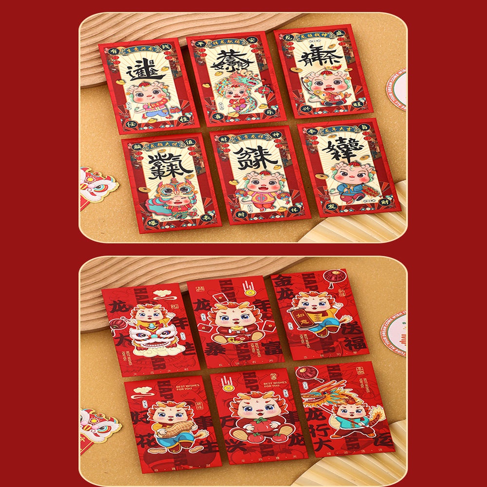 Set 6 Bao Lì Xì Năm Mới 2024 Hình Rồng Dễ Thương