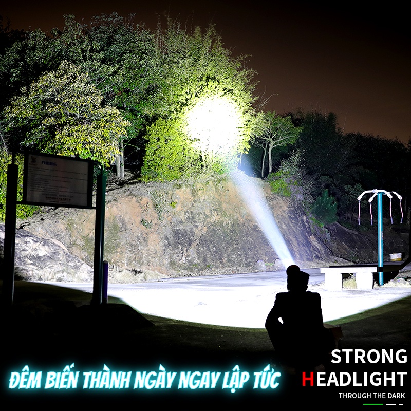 Đèn pin đội đầu 1 bóng siêu sáng chiếu xa 300m, LAMJADĐèn pin ngoài trời cao cấp,chống thấm nước, đèn pin đeo trán