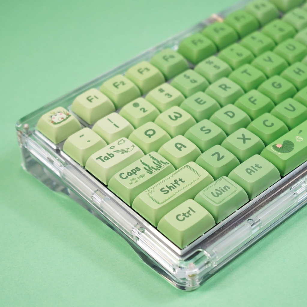 Keycap chủ đề ao sen xanh, keycaps 129 phím, XDA cao 9,5MM, nhuộm thăng hoa PBT, thích hợp cho bàn phím phím 87/68/84/104/108