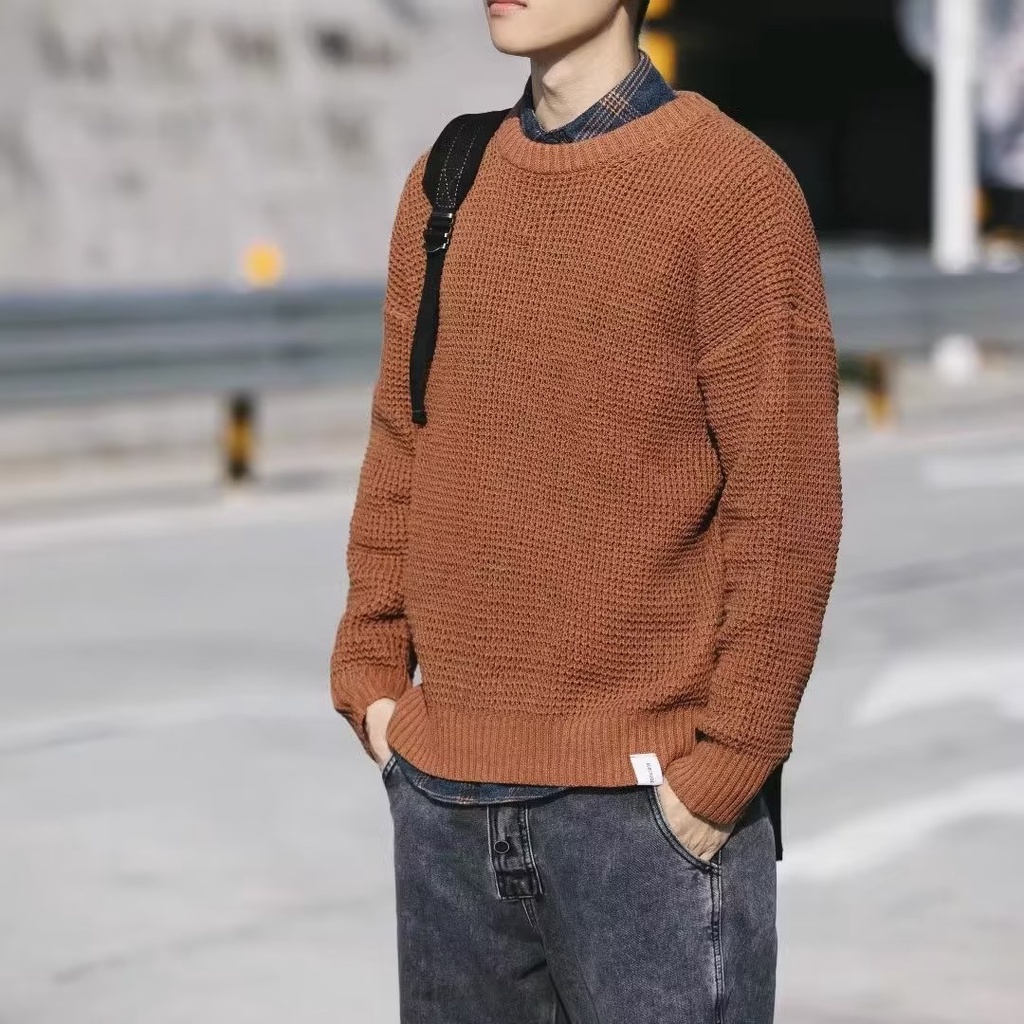 Áo Sweater Dệt Kim Tay Dài Dáng Rộng Màu Đen Phong Cách Hàn Quốc Cho Nam Giới size m-5xl