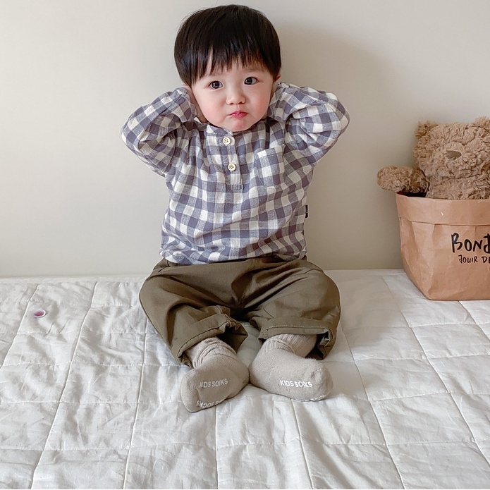 Áo Sơ Mi Tay Dài Dáng Rộng Sọc Ca Rô Thời Trang Cá Tính Cho Bé Trai