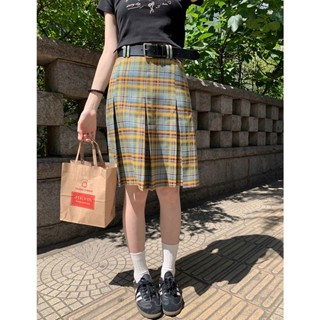  FXDAZI  Váy Mini  Chân Váy Chữ a Kẻ Sọc Caro galaxy soda Phong Cách retro Mùa Hè 2023 