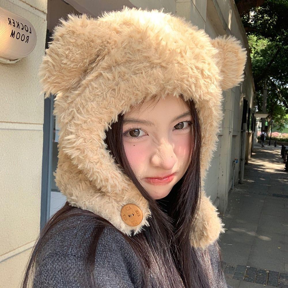 Avalentine Mũ beanie Trùm Đầu Giữ Ấm Tai Gấu Hoạt Hình Dễ Phối Đồ Thời Trang Mùa Đông Dành Cho Nữ / Bé Gái