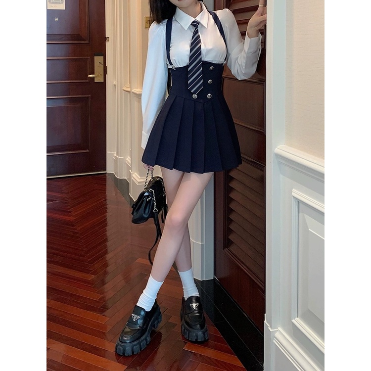 Set Áo Sơ Mi Dài Tay + Chân Váy Đồng Phục Thời Trang Dành Cho Nữ