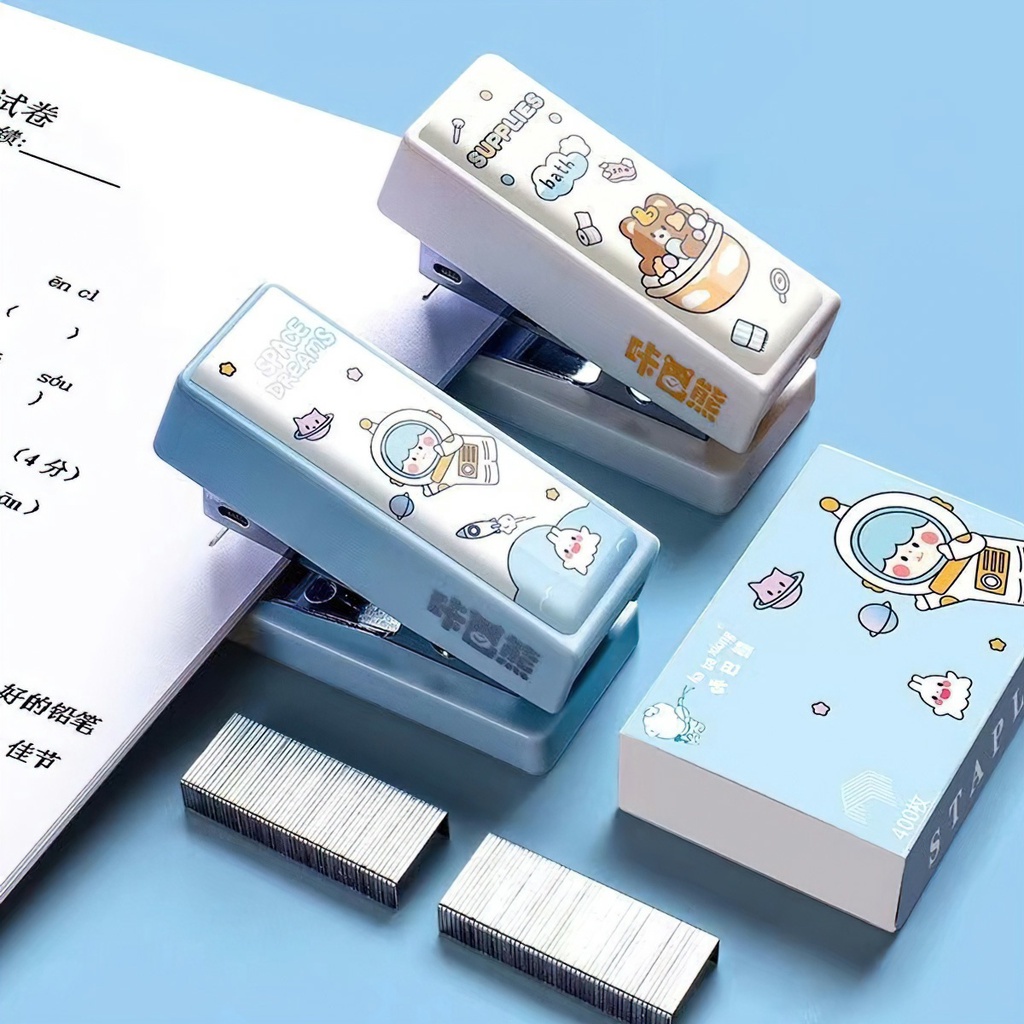 Máy dập ghim bấm mini sắc màu kèm hộp 400 ghim -Maigen Shop