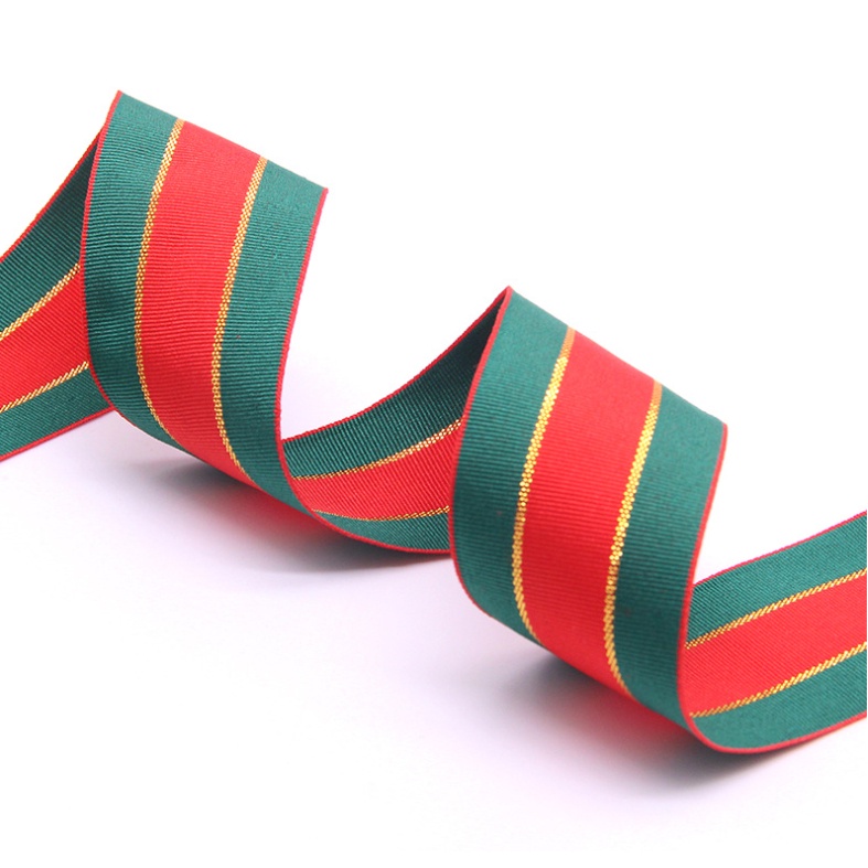 RB60 Cuộn 5 Mét Dây Ruy Băng Vải Đỏ Viền Xanh Trang Trí Cây Thông Giáng Sinh