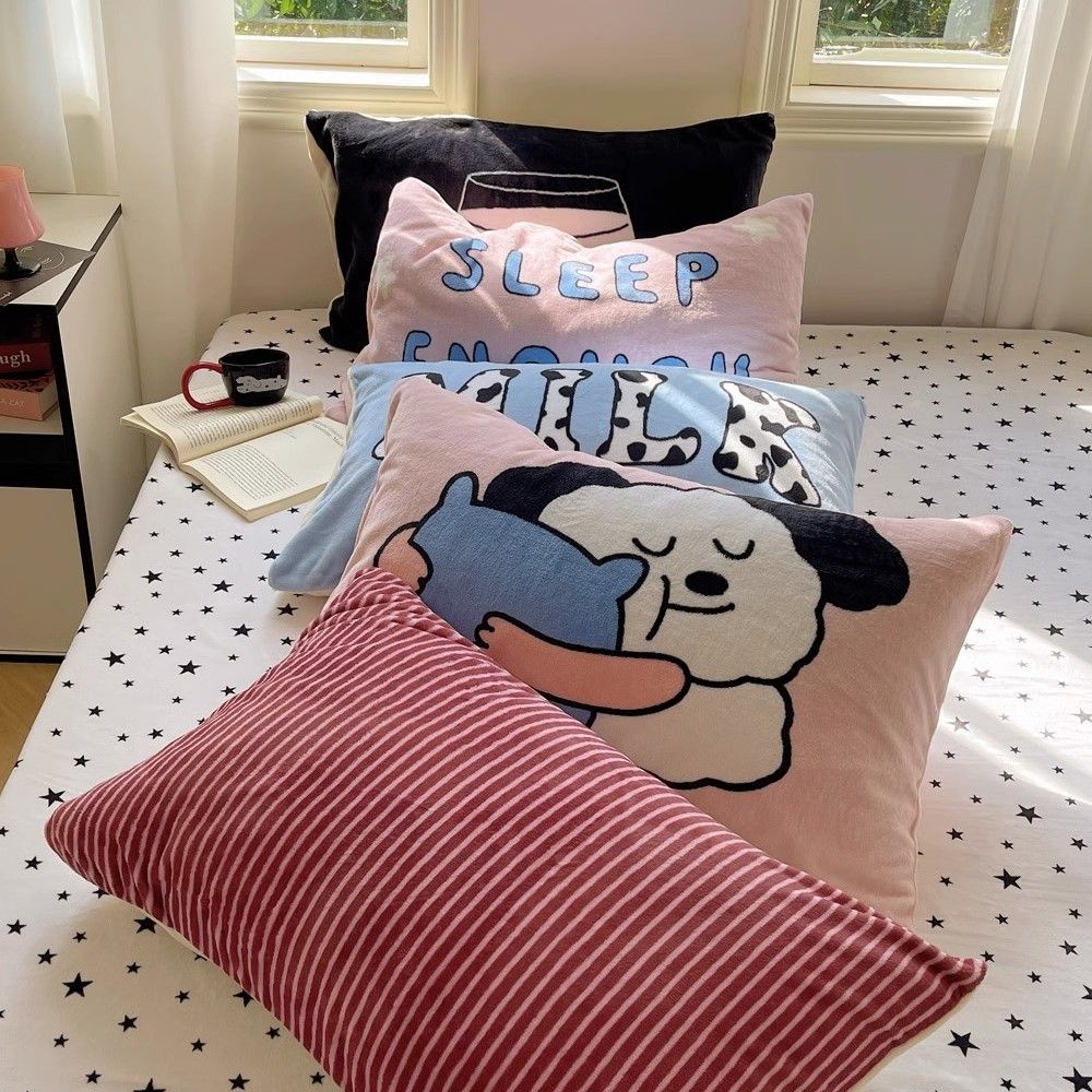 Dễ Thương Vỏ Gối Lông Cừu San Hô Dày Dặn Ấm Áp Họa Tiết Hoạt Hình Đáng Yêu