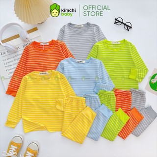Đồ Bộ Bé Gái, Bé Trai KIMCHIBABY Vải Thun Lạnh Hoạ Tiết Kẻ Sọc Basic, Bộ Dài Tay Cho Bé Mặc Đi Chơi, Đi Học KCTD304