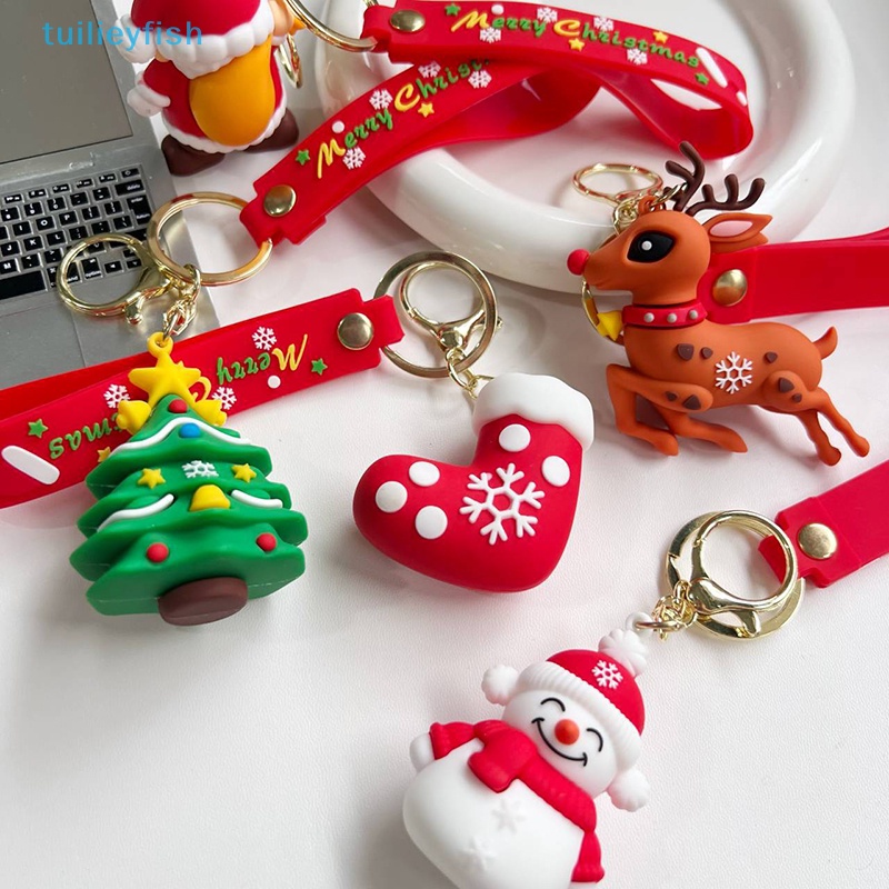 Móc Chìa Khóa Bằng Cao Su Mềm Hình Ông Già Noel / Người Tuyết / Tuần Lộc Dễ Thương Làm Quà Tặng Giáng Sinh