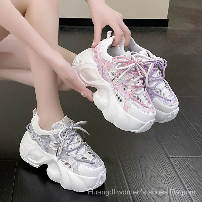 Giày Sneaker Đế Dày 8cm Phối Lưới Thoáng Khí Thời Trang Cho Nữ