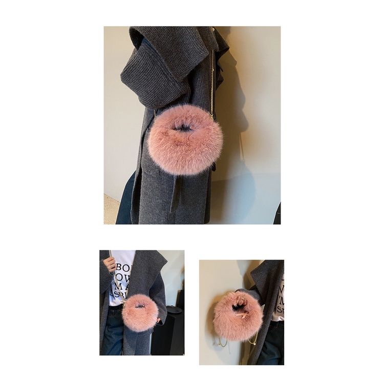 Túi Xách Đeo Vai Phủ Lông Phối Dây Xích Thời Trang Thu Đông Sành Điệu Dành Cho Nữ