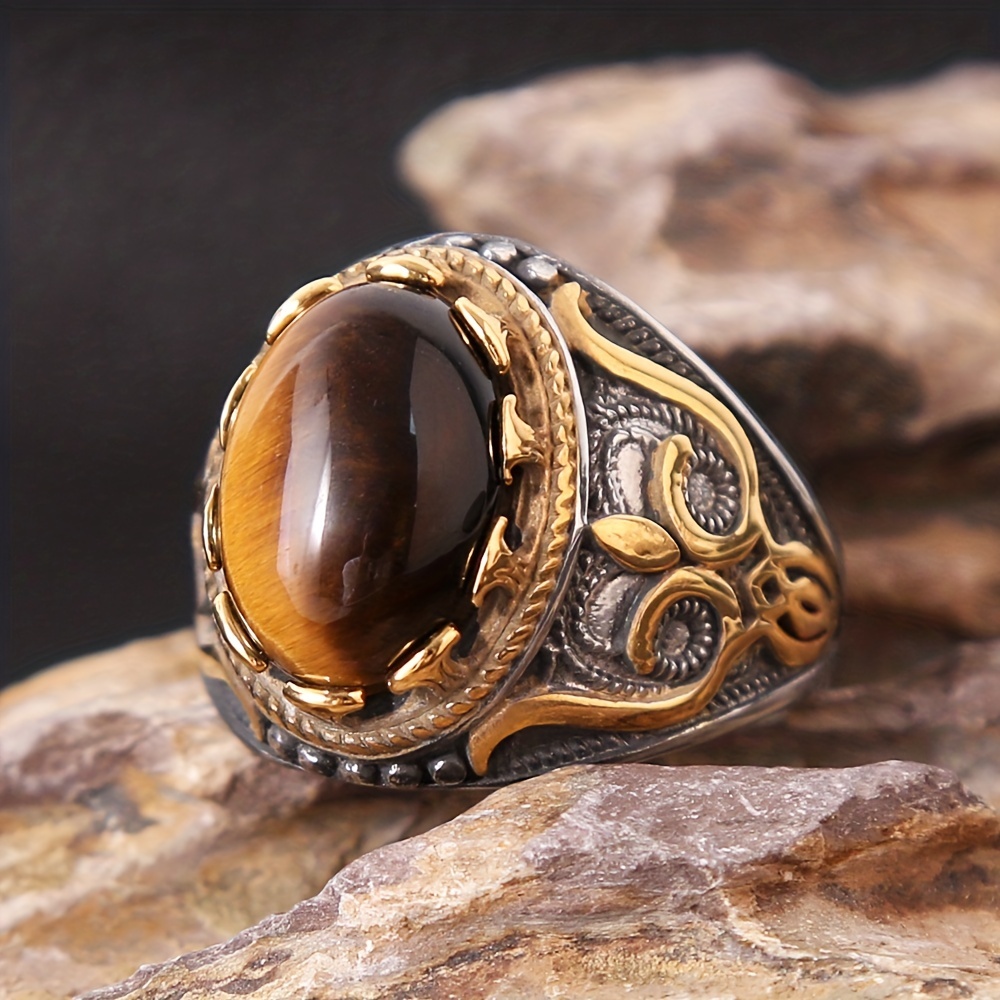 Thời Trang Nhẫn Nam Chạm Khắc Hình Mắt Hổ Phong Cách vintage