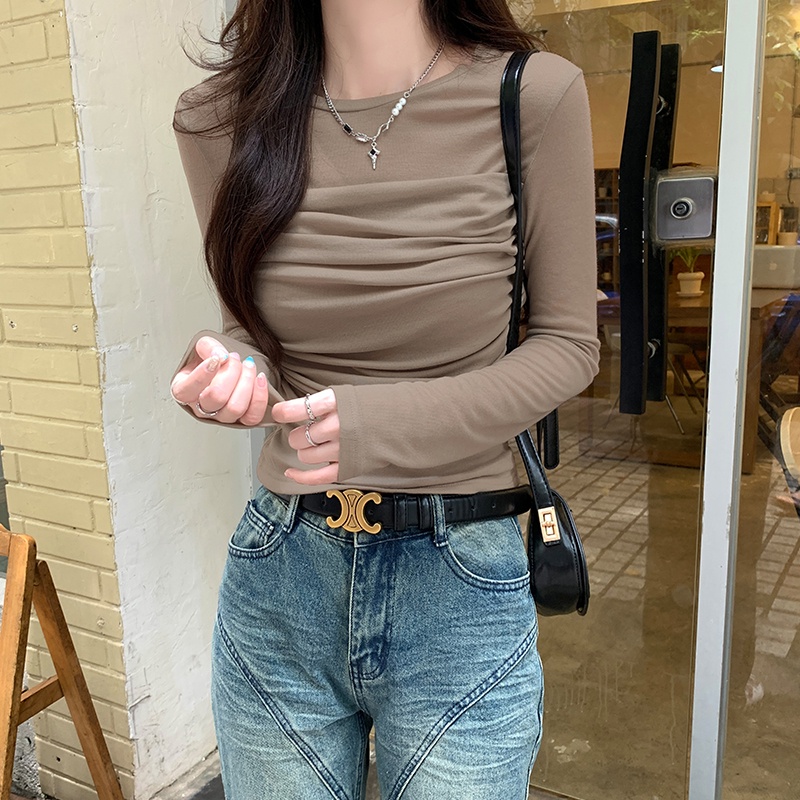 Áo Thun Tay Dài Phối Lưới Dáng Ôm Thời Trang Cho Nữ 0702