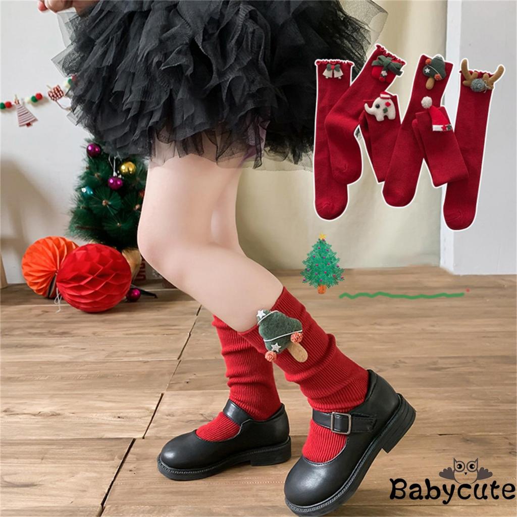 Vớ cotton Cổ Cao Đính Búp Bê 3d Phong Cách Giáng Sinh Dễ Thương Dành Cho Bé Gái