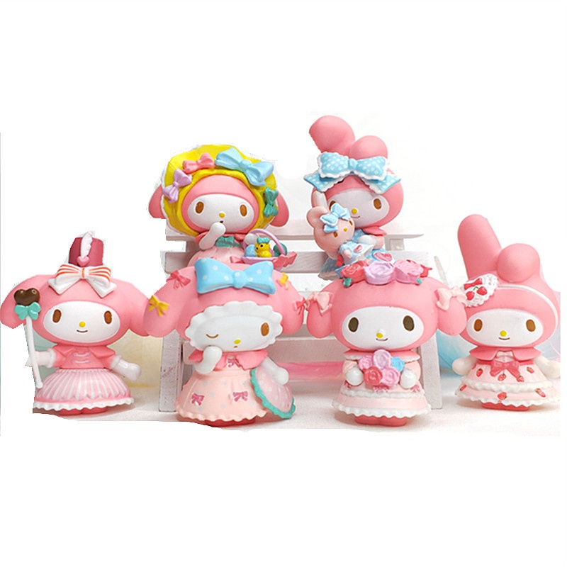 SANRIO Set 6 Mô Hình Búp Bê Hoạt Hình my melody Dễ Thương Trang Trí Bàn Tiệc Trà