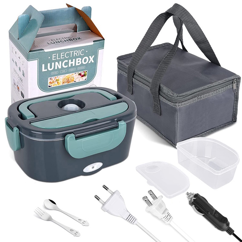 Hộp cơm điện ô tô gia đình 2 in1 Hộp cơm trưa bằng thép không gỉ sưởi ấm thực phẩm Bento Box 12V 24V