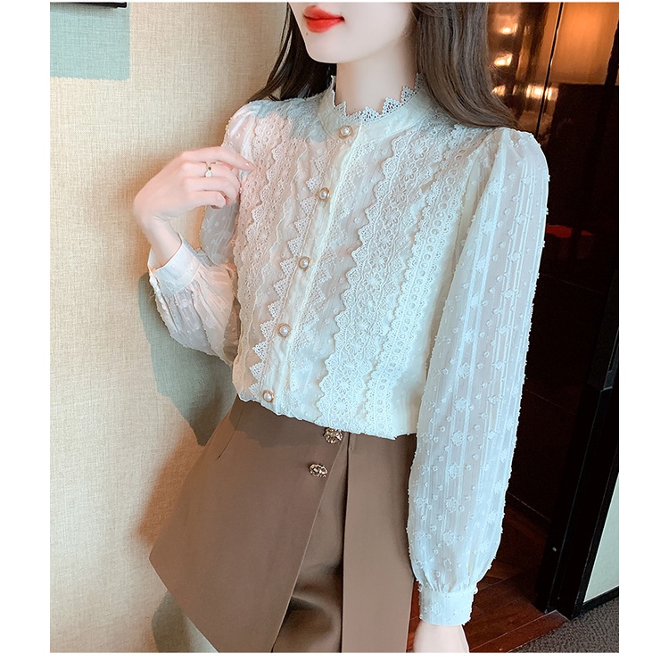 Áo Sơ Mi chiffon Tay Dài Phối Ren Thời Trang Công Sở Cho Nữ