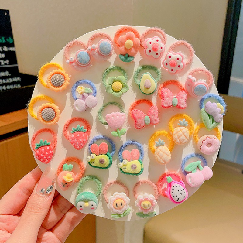 Set 10 Dây Buộc Tóc Cao Su Co Giãn Họa Tiết Hoạt Hình Phong Cách Hàn Quốc Cho Bé