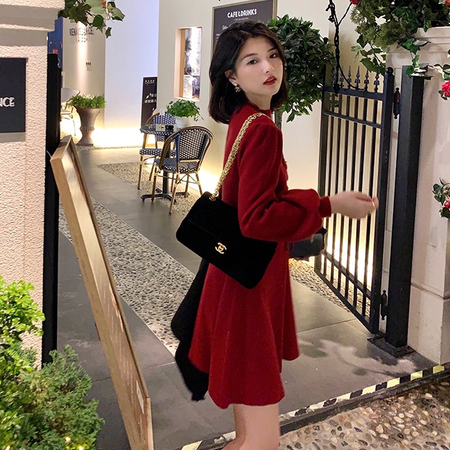 Váy liền nữ Bess’s house, dáng ôm body, cổ yếm dệt kim, eo cỡ lớn, phong cách Pháp, thu đông, bigsize, chân A | BigBuy360 - bigbuy360.vn