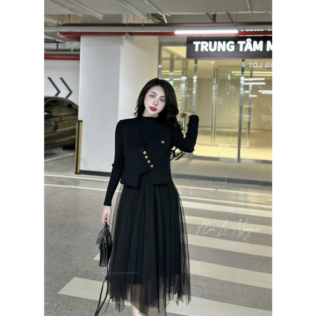 Đầm bầu SVL685 Váy bầu dáng dài xoè tà phối voan lưới Tira Mama