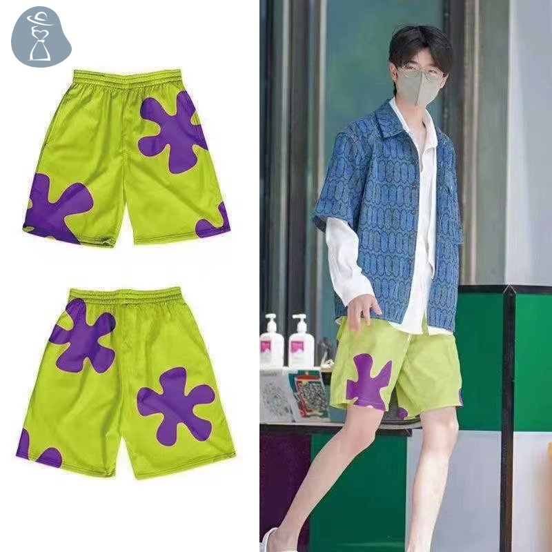 Quần Short Dáng Rộng Eo Cao Co Giãn In Hình Ngôi Sao Hoạt Hình Đi Biển Giản Dị Dành Cho Cặp Đôi