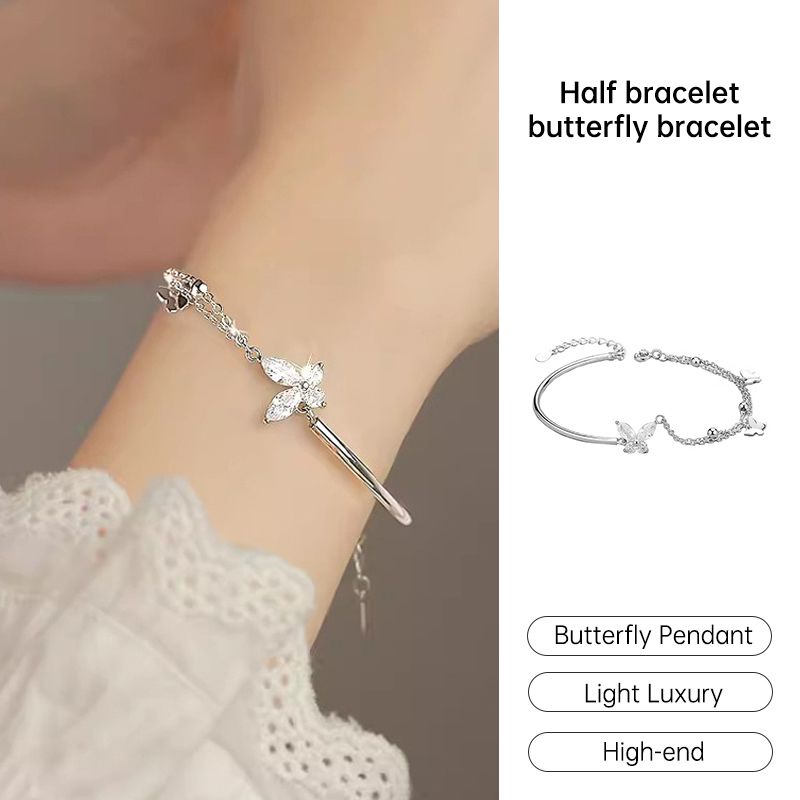 🌺🌺Vòng Tay Hai Lớp Mạ Bạc 925 Mặt Hình Bướm Đính Đá Zircon