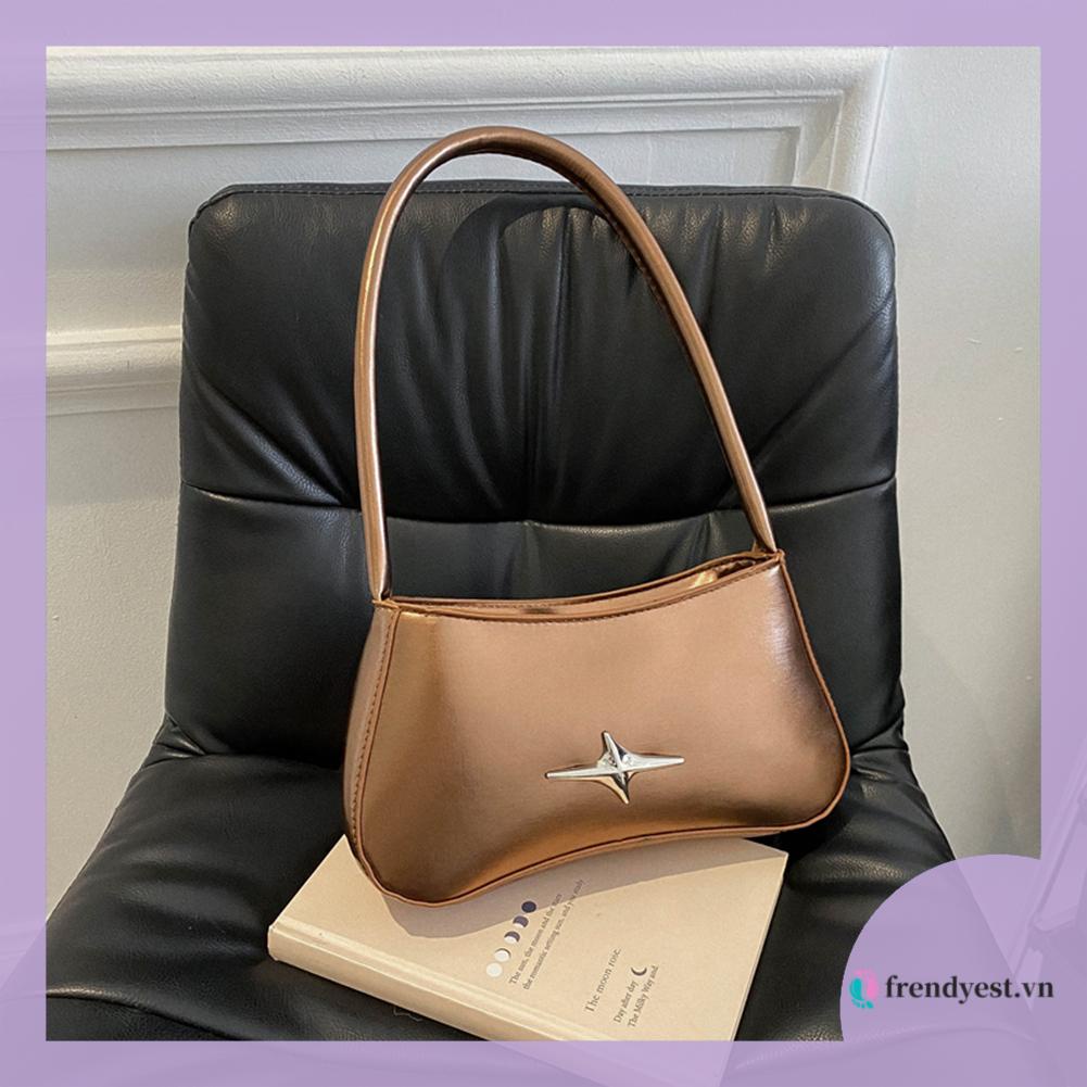 Túi Xách Đeo Vai Màu Trơn Dây Kéo Hình Ngôi Sao Dưới Cánh Tay Thời Trang Thường Ngày Cho Nữ