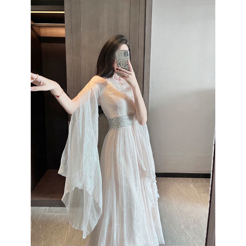 Đầm Sườn Xám Cách Tân Trễ Vai Dài Tay Thời Trang Dành Cho Nữ