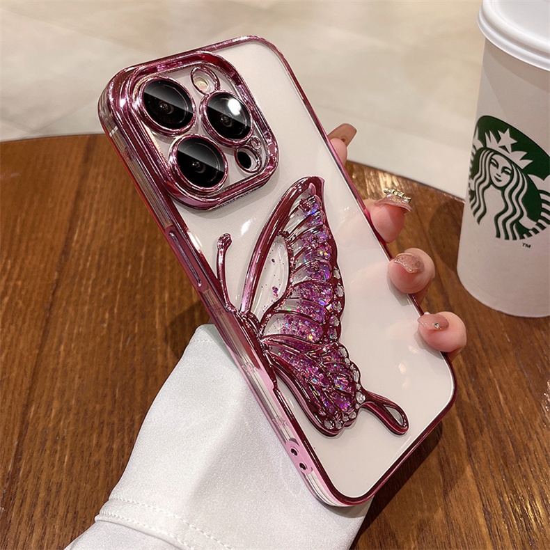 Ôp Điện Thoại tpu Dẻo Họa Tiết Bươm Bướm Có Nước Kim Tuyến Lấp Lánh Cho iphone15 14 13 12 11 pro max iphone 15 Ốp