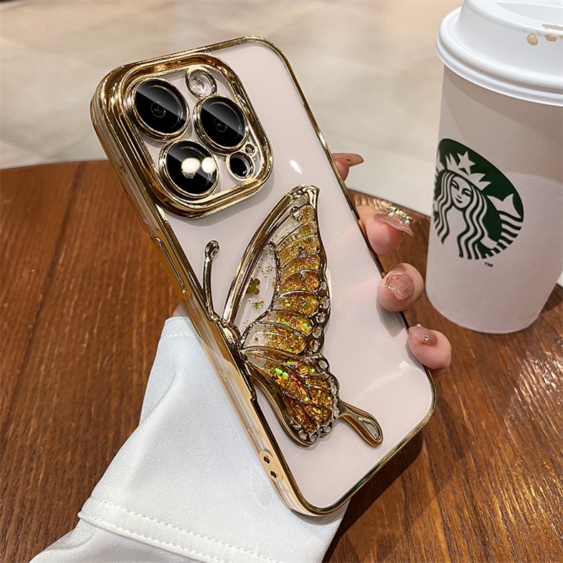 Ôp Điện Thoại tpu Dẻo Họa Tiết Bươm Bướm Có Nước Kim Tuyến Lấp Lánh Cho iphone15 14 13 12 11 pro max iphone 15 Ốp