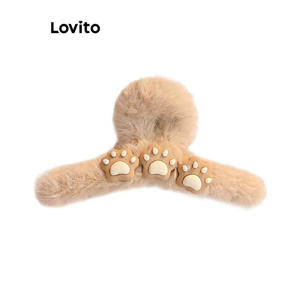Kẹp tóc Lovito gấu lông màu trơn dễ thương cho nữ LFA04220
