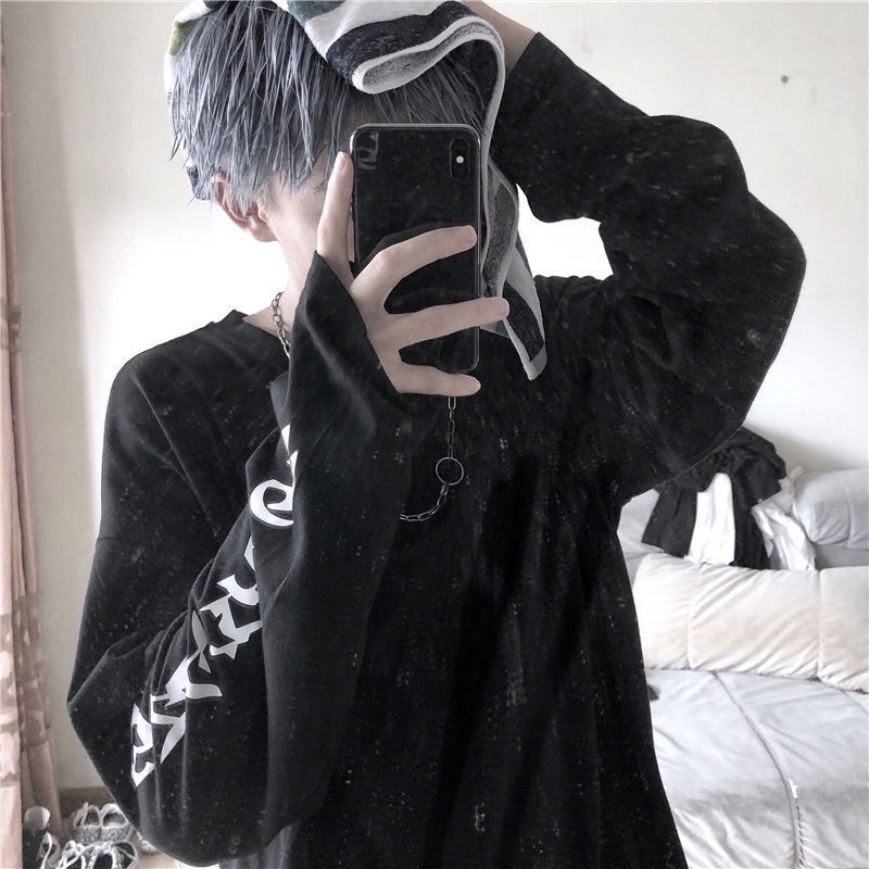 Áo Thun Tay Dài Dáng Rộng plus size In Chữ Đơn Giản Thời Trang Cho Nam