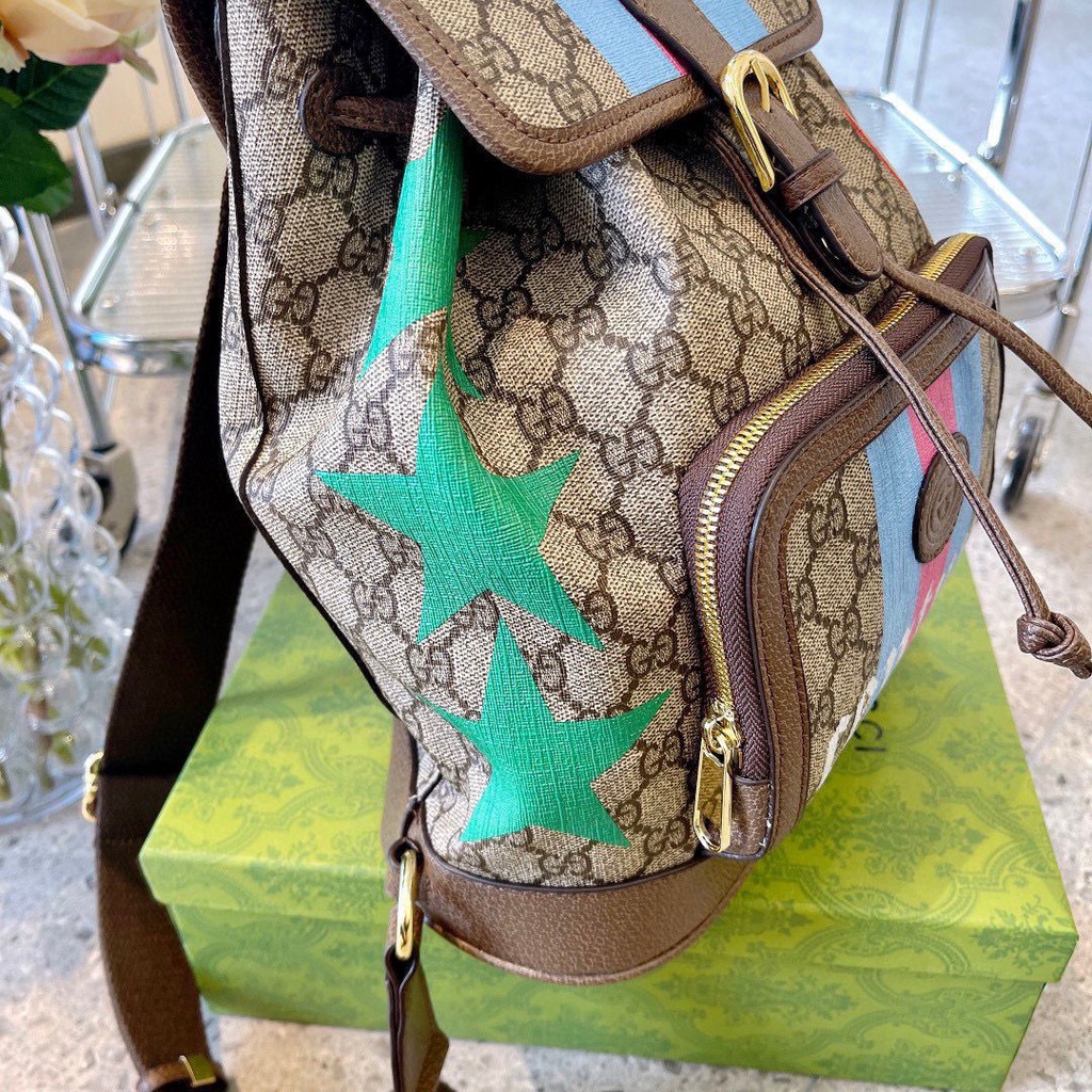 GUCCI star same backpack handsome men's and women's same backpack graffiti backpack