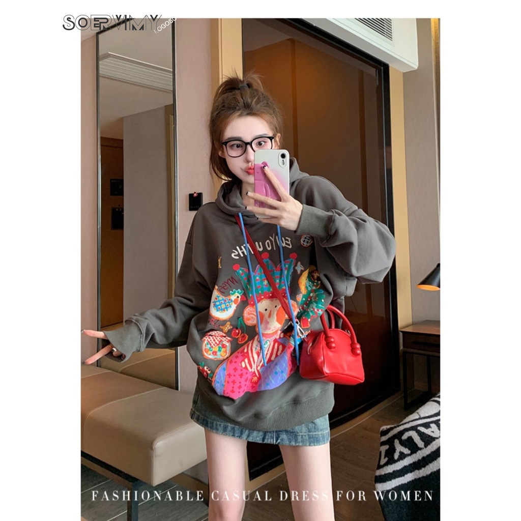 SOERVIMY Áo Khoác hoodie áo khoác nữ zip hoodie cozy casual fashionable Korean WWY23B0K9M 45Z231111