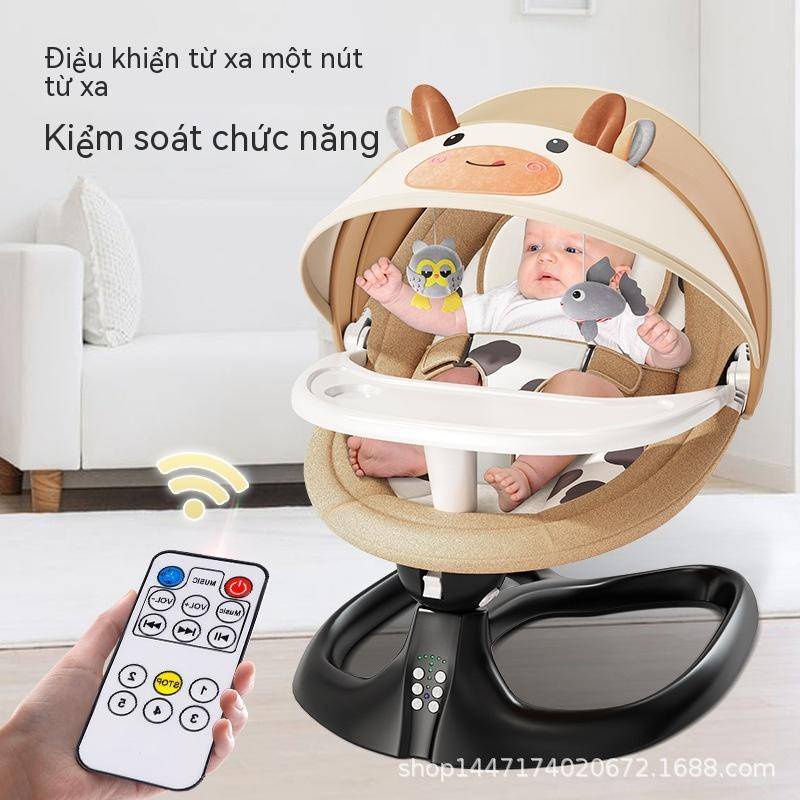 Nôi điện tự động (Tặng Màn), nôi điện gấp gọn có điều khiển từ xa kết nối bluetooth, nâng hạ thành ghế ăn dặm