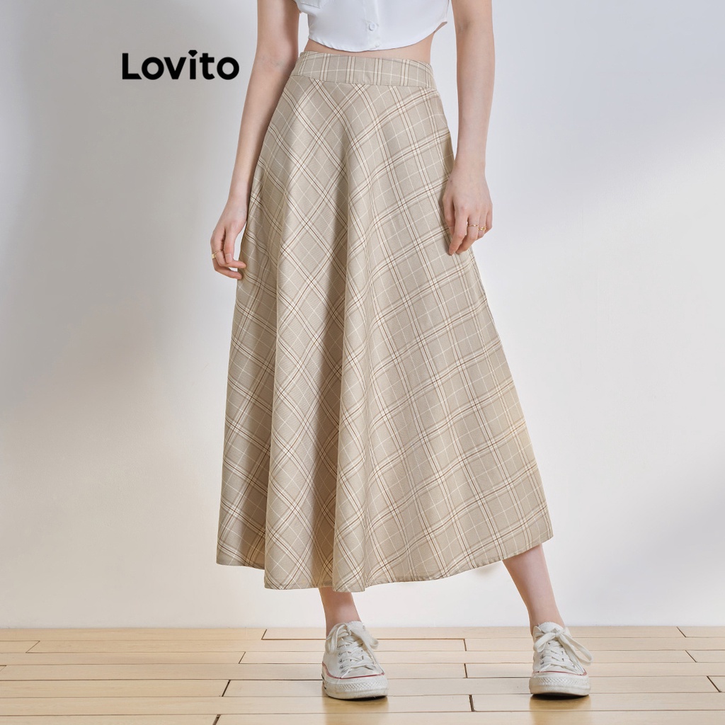 [Mã FADEP2212 giảm 10k đơn từ 99k] Chân váy Lovito kiểu chữ A họa tiết kẻ ô thường ngày cho nữ L64AD079 (Màu mơ)