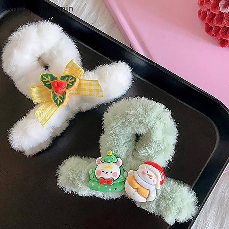 Kẹp Tóc Hình Ông Già Noel / Tuần Lộc / Cá Mập Phủ Lông Dễ Thương Dùng Làm Quà Tặng Giáng Sinh
