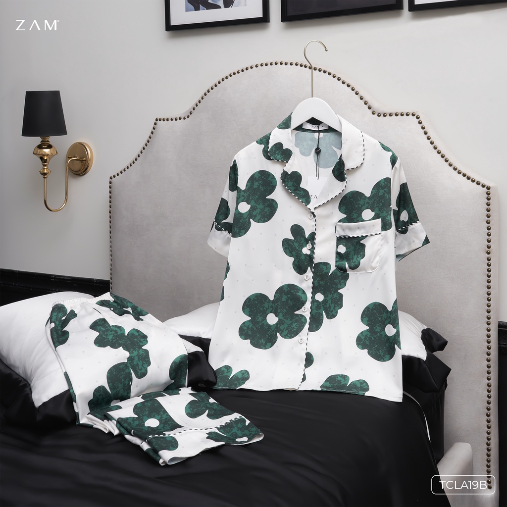 Zam - TCLA19B - Ngắn tay quần dài HOẠ TIẾT DAISY XANH LÁ