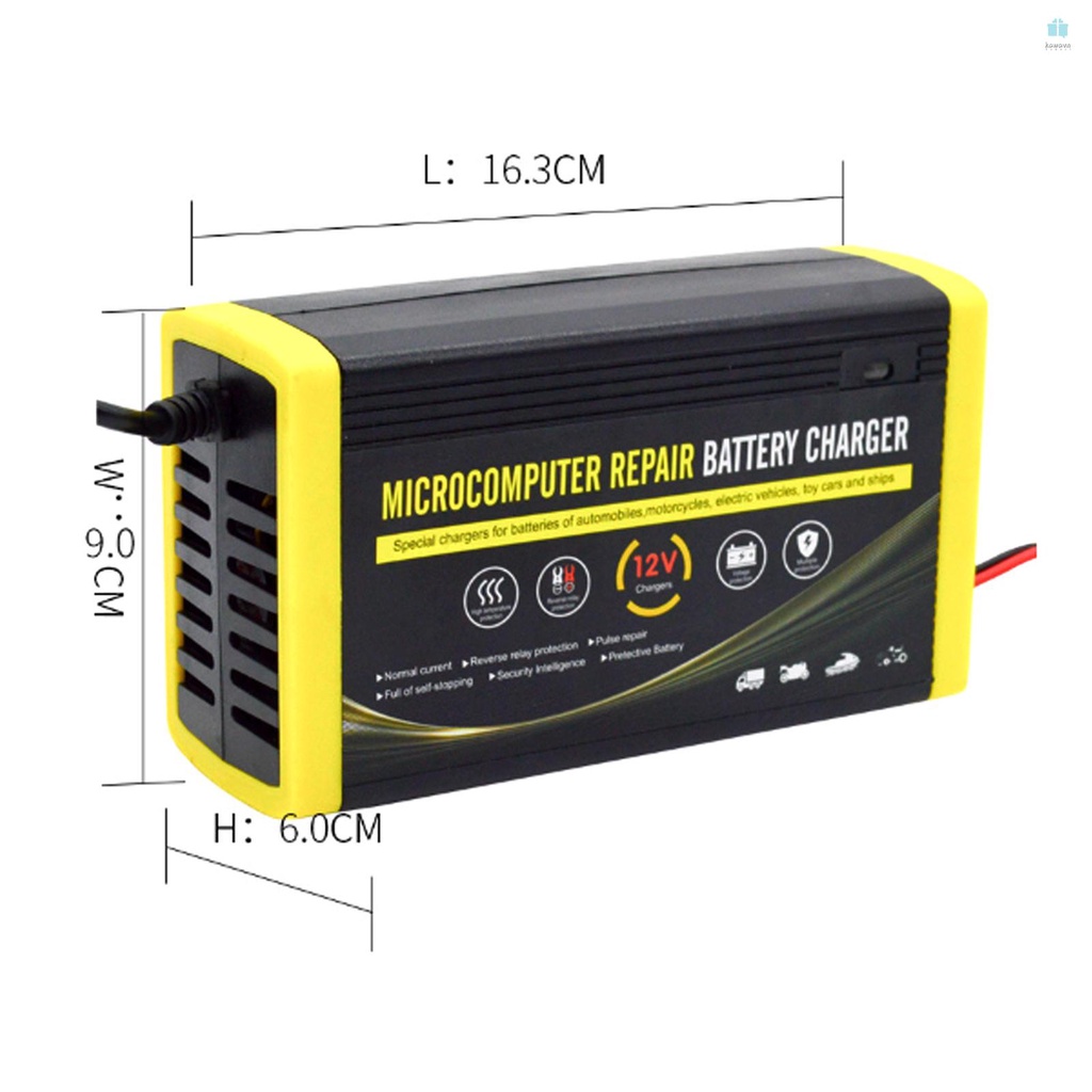 Compact Car Battery Charger - 12V 6A Intelligent Repair Charger for Motorcycles, Cars, and SUVs