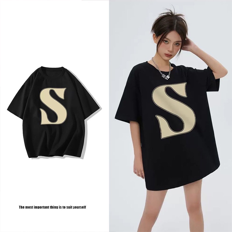 Áo thun nữ form rộng Guguno cotton cổ tròn in basic (A)