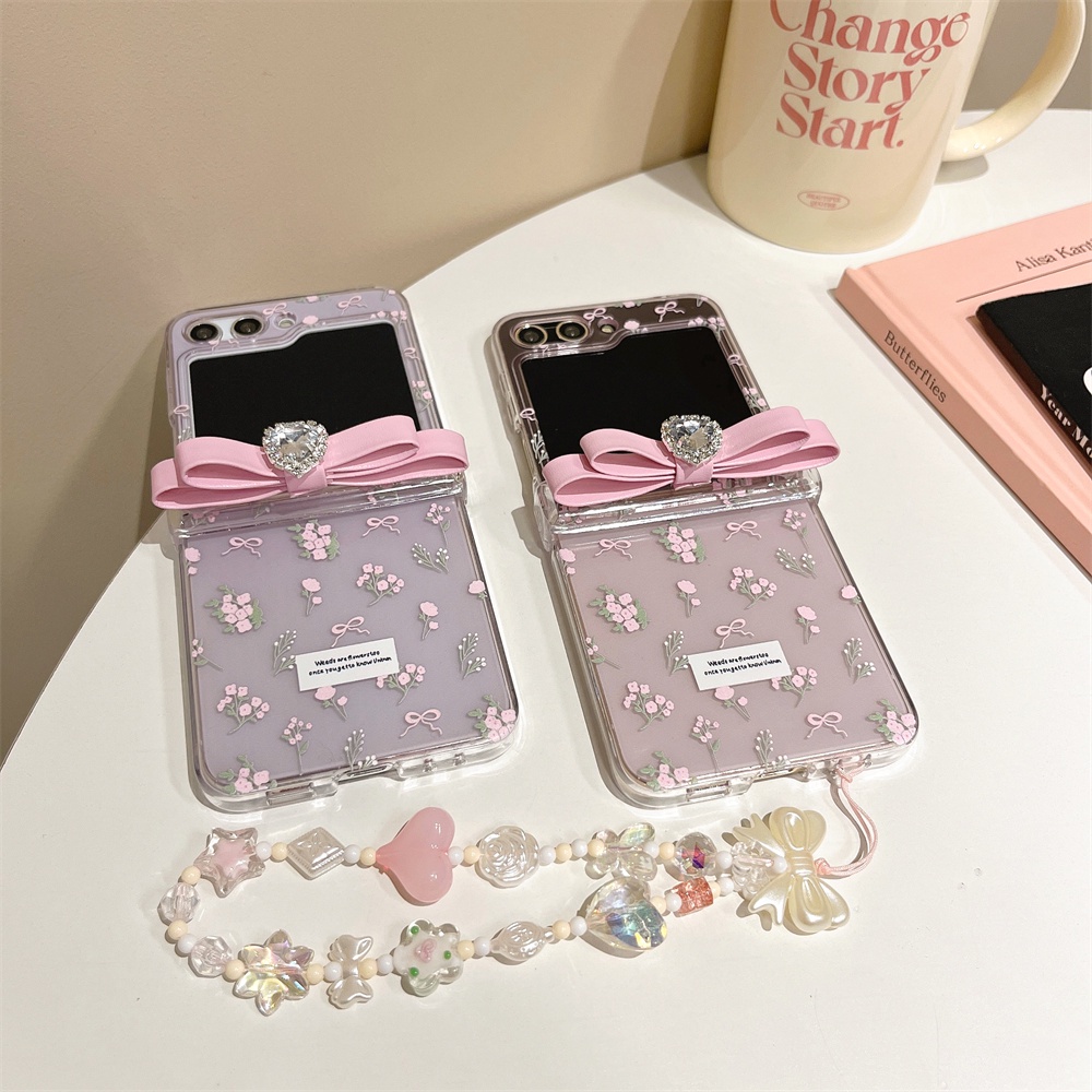 Bao Da Điện Thoại Nắp Lật Kèm Dây Đeo Đính Đá Cho samsung galaxy z flip3 zflip4 zflip 5 flip5 Ốp